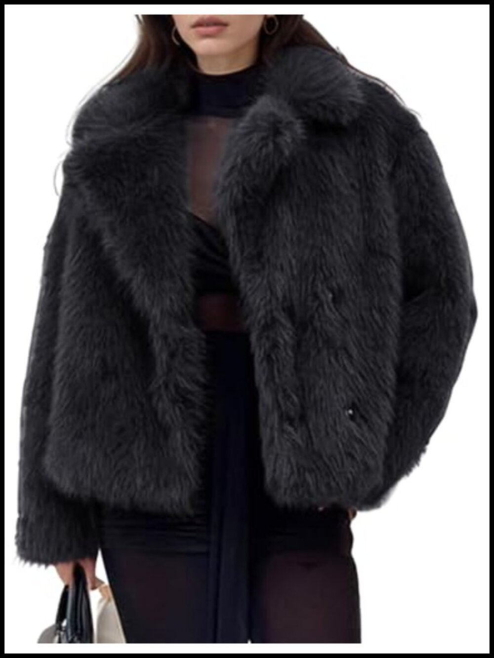 Faux Fur Coat Women Lapel Collar Fluffy Shaggy Winter Jacket Snap Button
